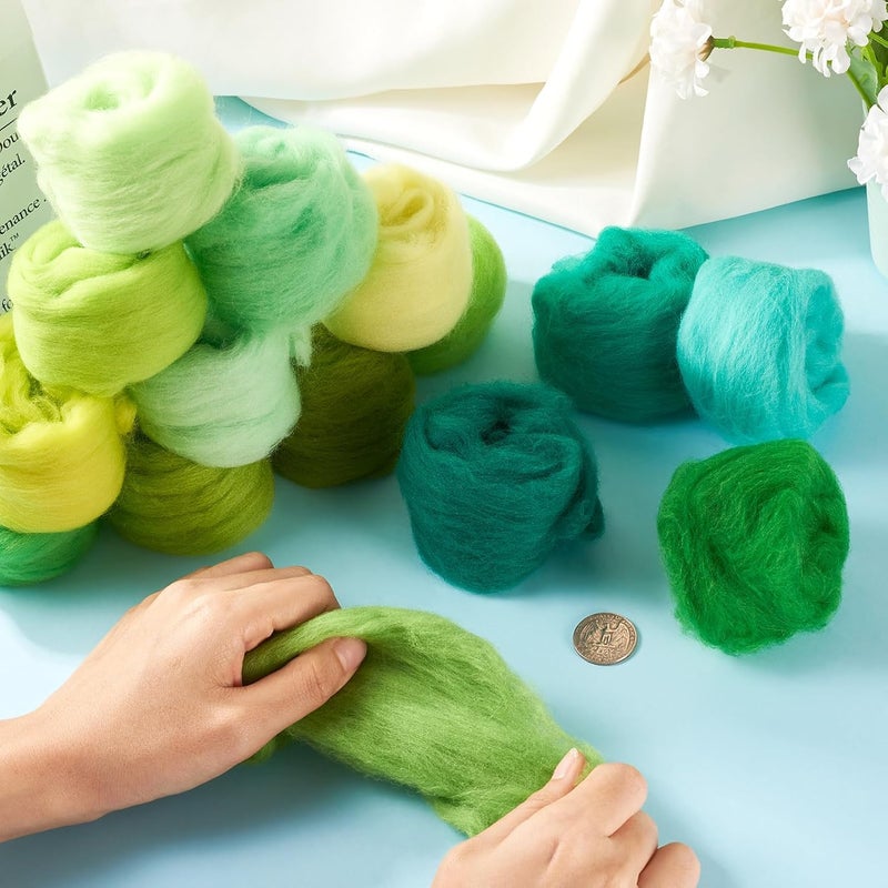 Spritewelry 75G Needle Felting Wool Green Wool Roving for Needle Felting Multicolor Soft Spinning Wool Bulk for Felting DIY Crafts Hand Spinning Supplies - Image 3